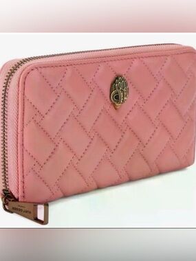 NIB NWT Kurt Geiger Pink Quilted Zip-Around Wallet Eagle Head